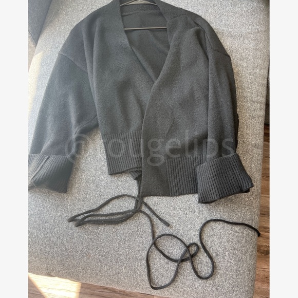 Grey Knit Kimono Sweater Tie Belt Boxy Loose Fit Drop Shoulder Wrap - Picture 6 of 8